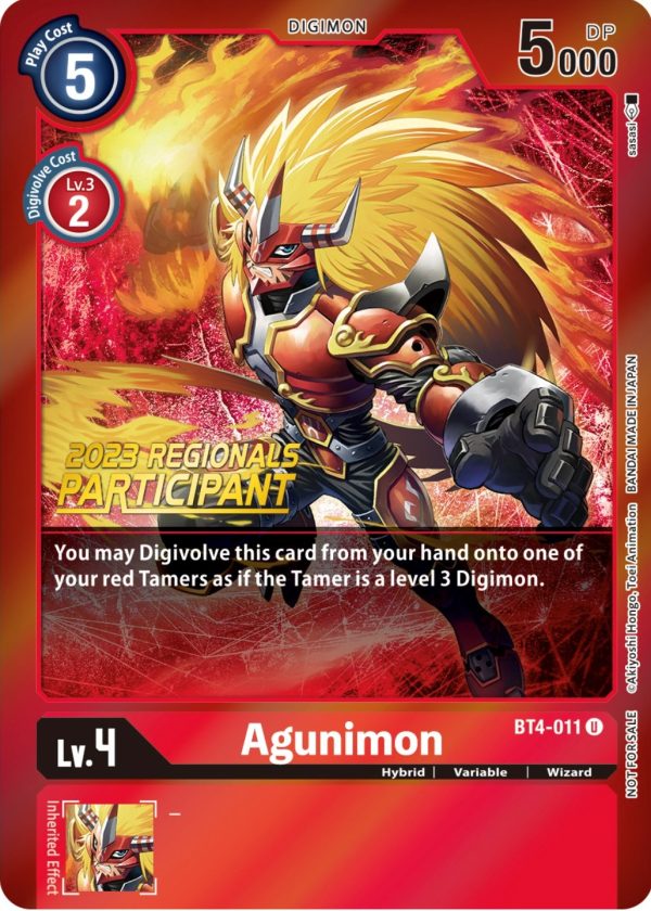 Agunimon [BT4-011] (2023 Regionals Participant) [Great Legend Promos] For Discount