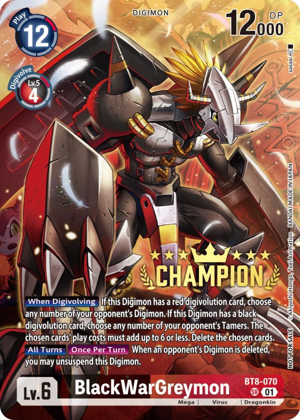 BlackWarGreymon [BT8-070] (Digimon 3-On-3 November 2023 Champion) [New Awakening] Cheap