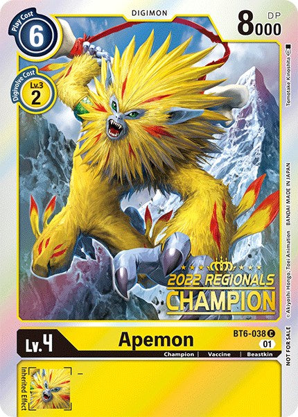 Apemon [BT6-038] (2022 Championship Online Regional) (Online Champion) [Double Diamond Promos] Online Sale