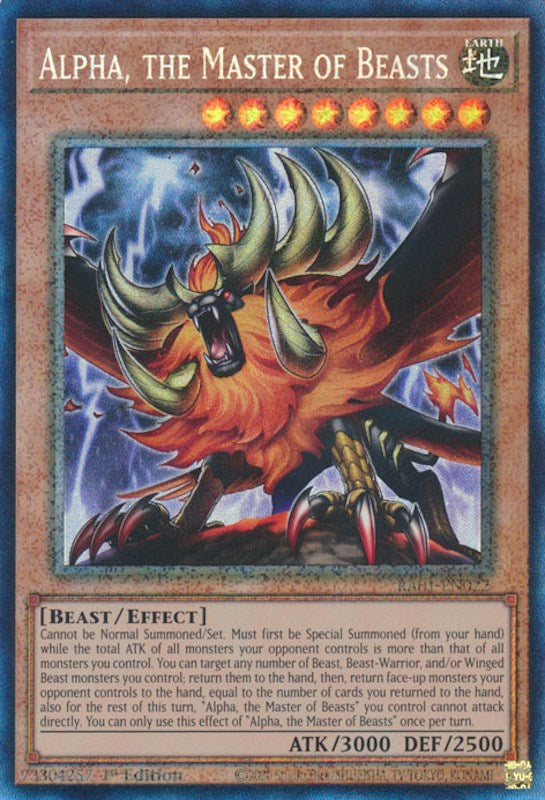 Alpha, the Master of Beasts [RA01-EN022] Prismatic Collector s Rare For Sale